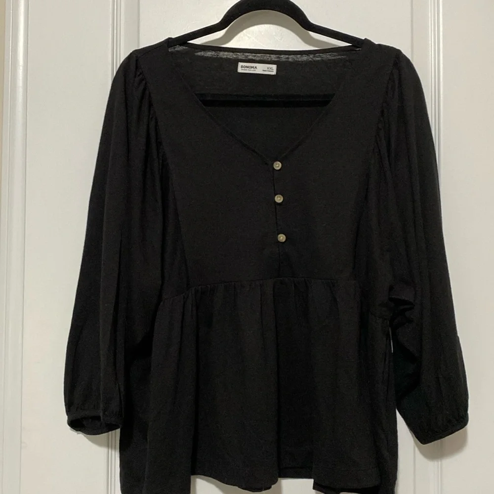 Sonoma Oversized Black 3/4 Sleeve Top Sz XXL - Picture 1 of 6